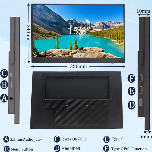 Alt view image 6 of 7 - Portable Monitor, 15.6 Inch 1080P Portable External Screen with Kickstand 60Hz IPS HDR Portable Second External Monitor for Laptop, PC, Mac Phone, Travel and Daily Work