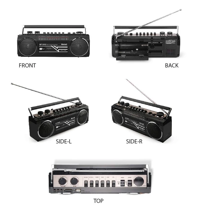 Alt view image 7 of 7 - Cassette Boombox, Retro Blueooth Boombox, Cassette Player and Recorder, AM/FM/SW-1-SW2 Radio-4-Band Radio, USB, SD, and Aux in, Black