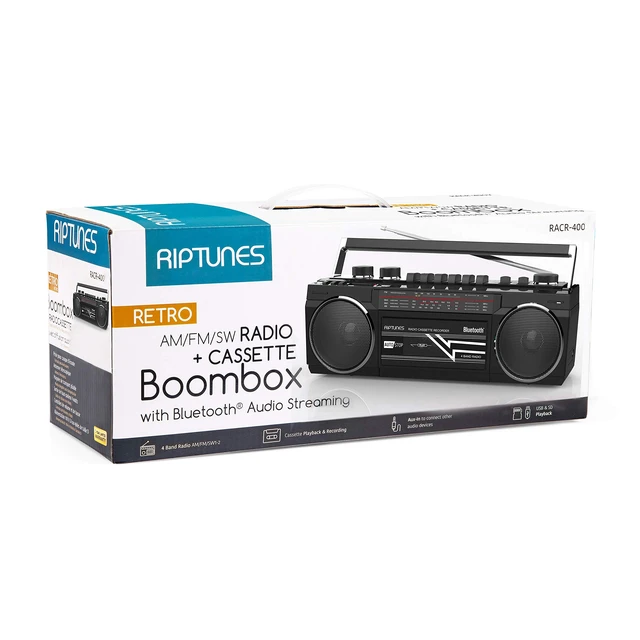 Alt view image 6 of 7 - Cassette Boombox, Retro Blueooth Boombox, Cassette Player and Recorder, AM/FM/SW-1-SW2 Radio-4-Band Radio, USB, SD, and Aux in, Black