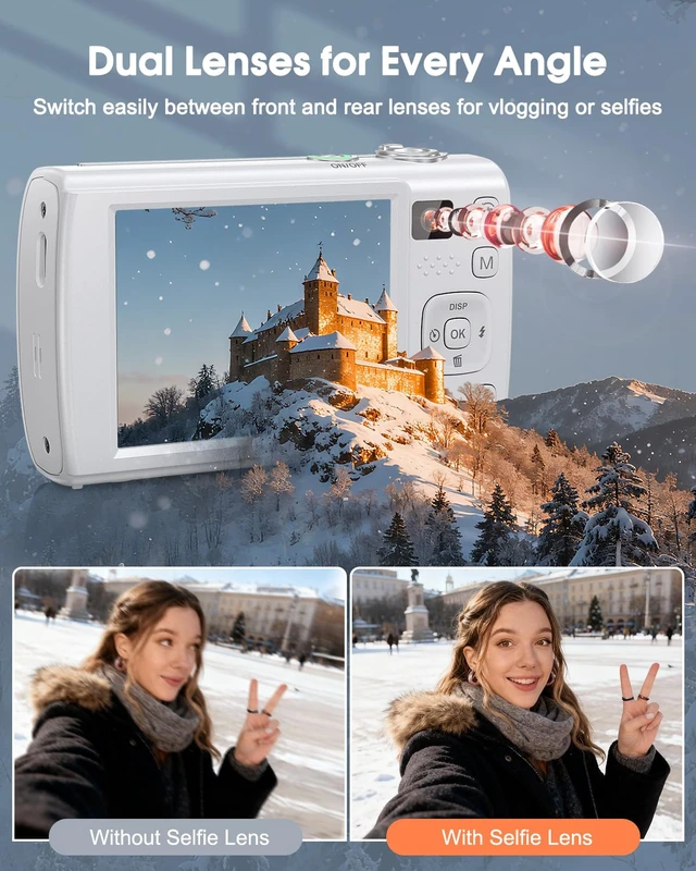 Alt view image 3 of 7 - 8K Digital Camera for Photography, with WiFi, Front Rear Lens(White) 88MP, Autofocus, Touch Screen, 16X Zoom, Flash, Vlogging Camera for YouTube & Travel, 64GB Card, 2 Batteries