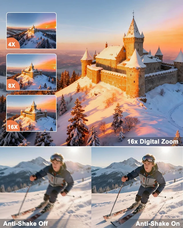 Alt view image 4 of 7 - 8K Digital Camera for Photography, with WiFi, Front Rear Lens(Black) 88MP, Autofocus, Touch Screen, 16X Zoom, Flash, Vlogging Camera for YouTube & Travel, 64GB Card, 2 Batteries