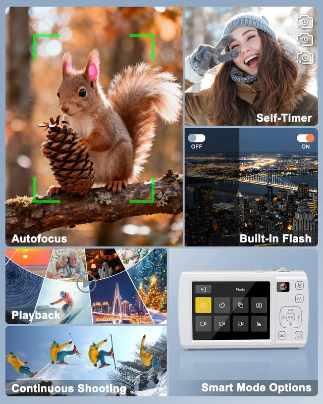 Alt view image 7 of 7 - 8K Digital Camera for Photography, with WiFi, Front Rear Lens(White) 88MP, Autofocus, Touch Screen, 16X Zoom, Flash, Vlogging Camera for YouTube & Travel, 64GB Card, 2 Batteries