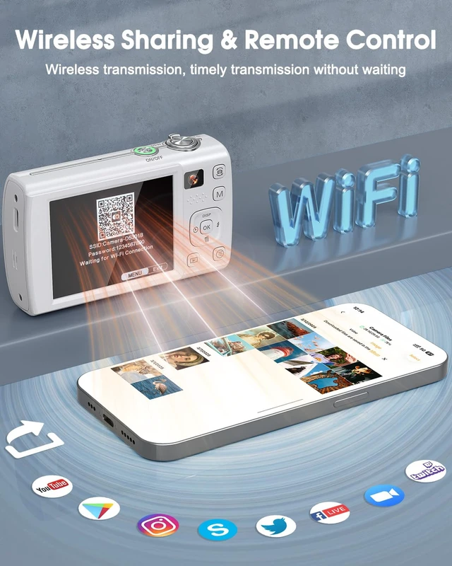 Alt view image 4 of 7 - 8K Digital Camera for Photography, with WiFi, Front Rear Lens(White) 88MP, Autofocus, Touch Screen, 16X Zoom, Flash, Vlogging Camera for YouTube & Travel, 64GB Card, 2 Batteries