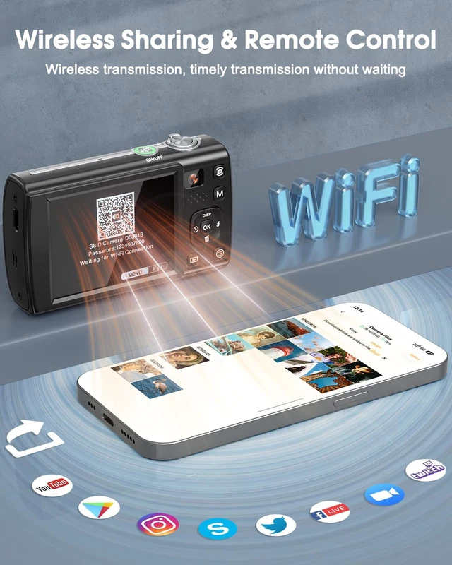 Alt view image 5 of 7 - 8K Digital Camera for Photography, with WiFi, Front Rear Lens(Black) 88MP, Autofocus, Touch Screen, 16X Zoom, Flash, Vlogging Camera for YouTube & Travel, 64GB Card, 2 Batteries