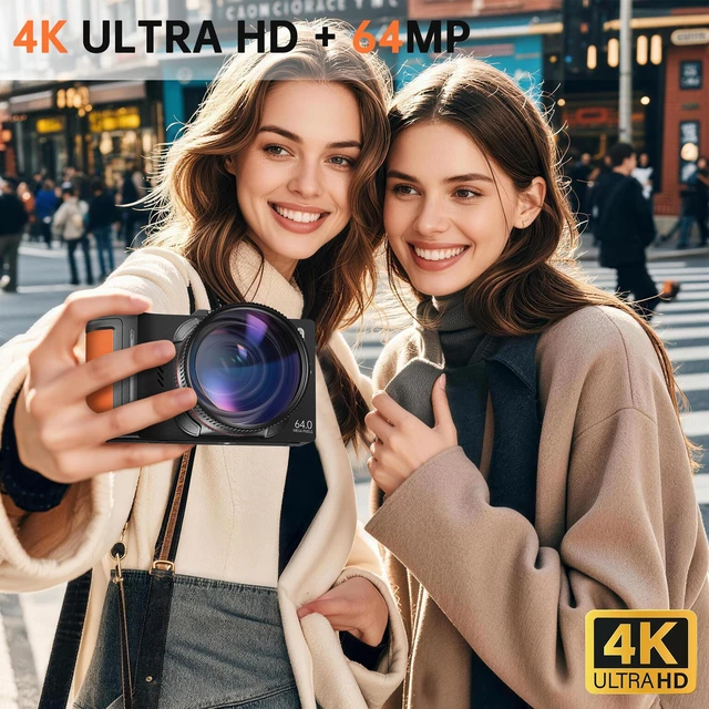 Alt view image 2 of 7 - 4K 64MP WiFi Digital Camera with Flip Screen, Autofocus, 18X Zoom, Black Vlogging Camera for Beginners, Compact Travel Camera with Wide-Angle & Macro Lenses, Gift for Teens