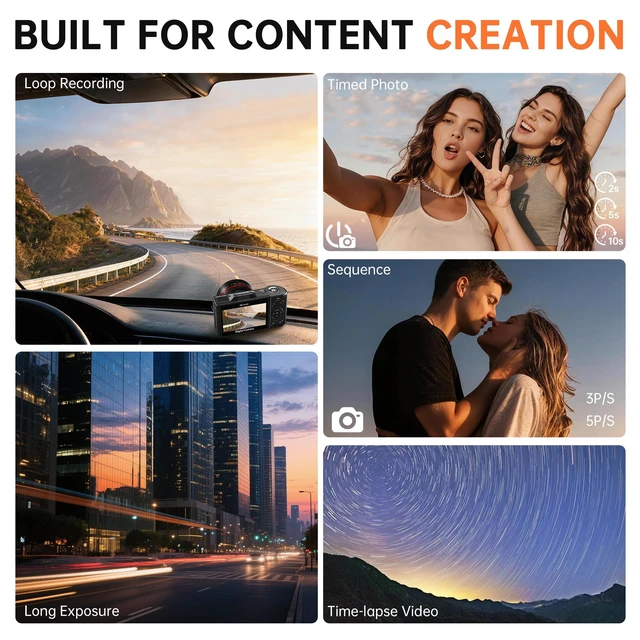 Alt view image 5 of 7 - 4K 64MP WiFi Digital Camera with Flip Screen, Autofocus, 18X Zoom, Black Vlogging Camera for Beginners, Compact Travel Camera with Wide-Angle & Macro Lenses, Gift for Teens