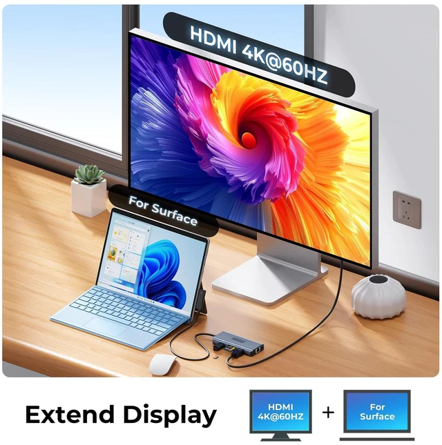 Alt view image 2 of 7 - Surface Docking Station 4K HDMI Display, 10-in-1 Surface Pro Dock with Power Supply for Microsoft Surface Pro 12/11/10/9/8/7/6/5/4/3, Surface Laptop 7/6/5/4, Surface Go/Book/Laptop Go