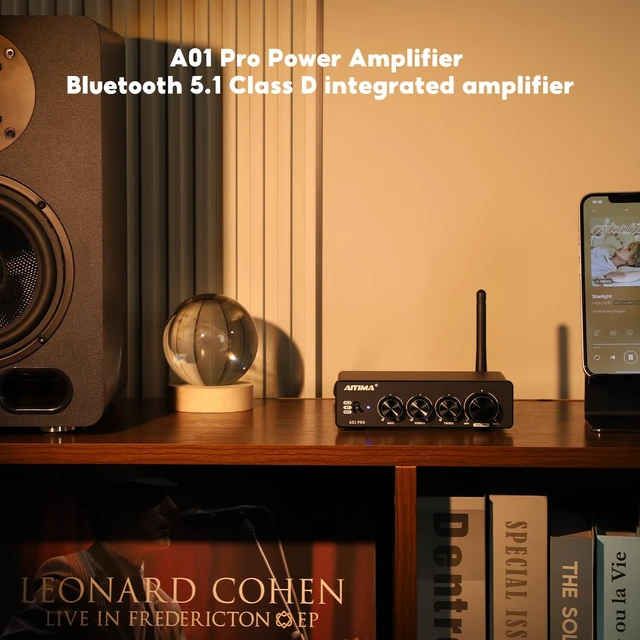 Alt view image 7 of 7 - A01 Pro 100W x 2 Power Amplifier Bluetooth 5.1 Class D Amp TPA3116 2.0/2.1 Channel Stereo Amplifier Receiver Mini Speaker Amp with 3.5mm AUX Output + DC24V Power Adapter Black