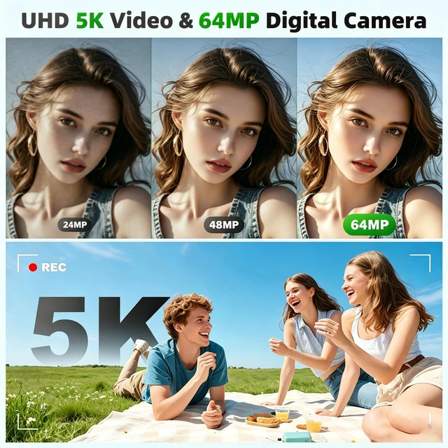 Alt view image 2 of 7 - 5K Digital Camera Dual Screen Cameras for Photography 18X Zoom Point and Shoot Digital Camera for Beninners Teens,Campus,Travel 2 Batteries(32GB Card)