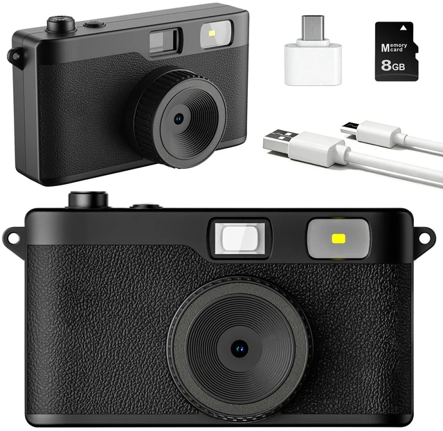 Main image of Screen-Free Digital Camera, Reusable 12MP Retro Camera for Summer Camp Screenless Digital Camera with Flash, OTG Photo Transfer, DIY Filters and 8GB Memory Card, for Travel and Parties (Black)