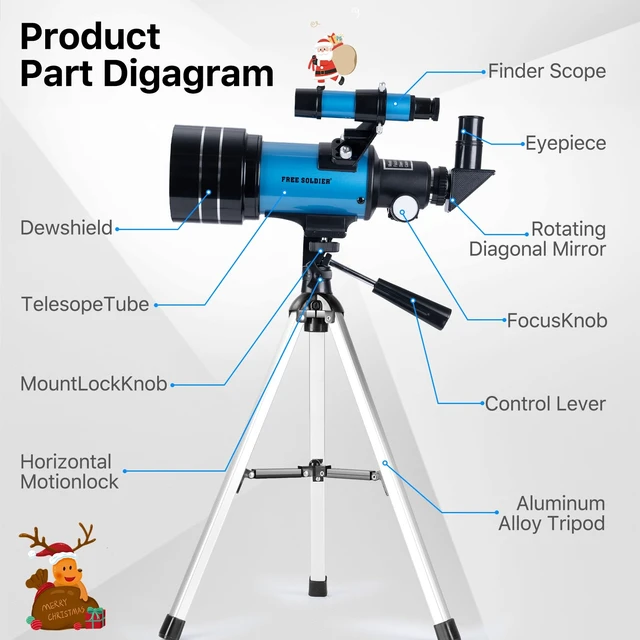 Alt view image 4 of 7 - Telescope for Adults Astronomy 70mm Aperture 300mm Focal Length Portable Astronomical Telescope for Beginners Age Over 8 Years Old with Wireless Remote Carry Bag Tripod (Blue)