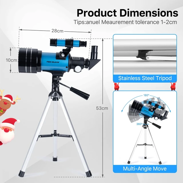 Alt view image 5 of 7 - Telescope for Adults Astronomy 70mm Aperture 300mm Focal Length Portable Astronomical Telescope for Beginners Age Over 8 Years Old with Wireless Remote Carry Bag Tripod (Blue)