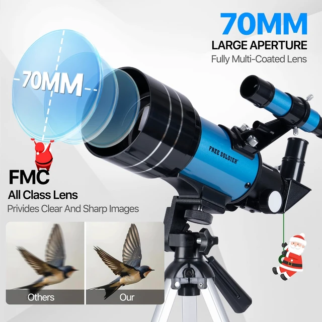 Alt view image 2 of 7 - Telescope for Adults Astronomy 70mm Aperture 300mm Focal Length Portable Astronomical Telescope for Beginners Age Over 8 Years Old with Wireless Remote Carry Bag Tripod (Blue)