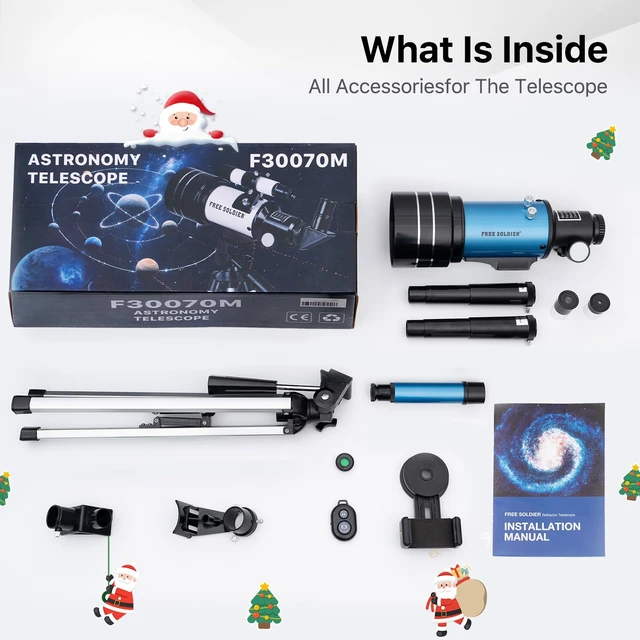 Alt view image 7 of 7 - Telescope for Adults Astronomy 70mm Aperture 300mm Focal Length Portable Astronomical Telescope for Beginners Age Over 8 Years Old with Wireless Remote Carry Bag Tripod (Blue)