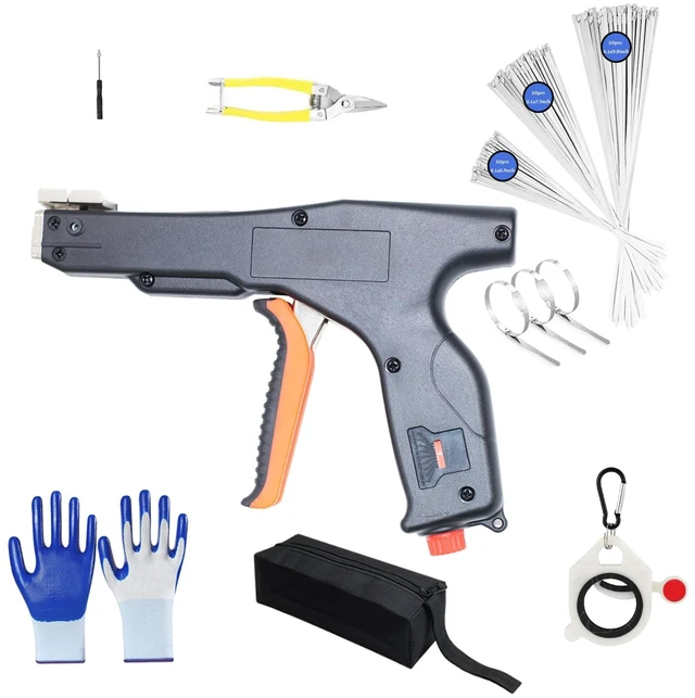 Main image of Automatic Metal Zip Ties Cutter Stainless Steel Cable Tie Gun Kit9-level Adjustable Fastening Tension Automatic Tightening Cutting Ratchet Tie ClampWith 150pcs 304 Stainless Steel Zip Ties