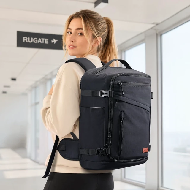 Alt view image 2 of 7 - Travel Backpack for Women Men,TSA Carry On Luggage with Vacuum Bag Airline Approved Personal Item Bag for travel essentials, Multi-Pocket Overnight Weekender Bag, Waterproof,17.3"Laptop