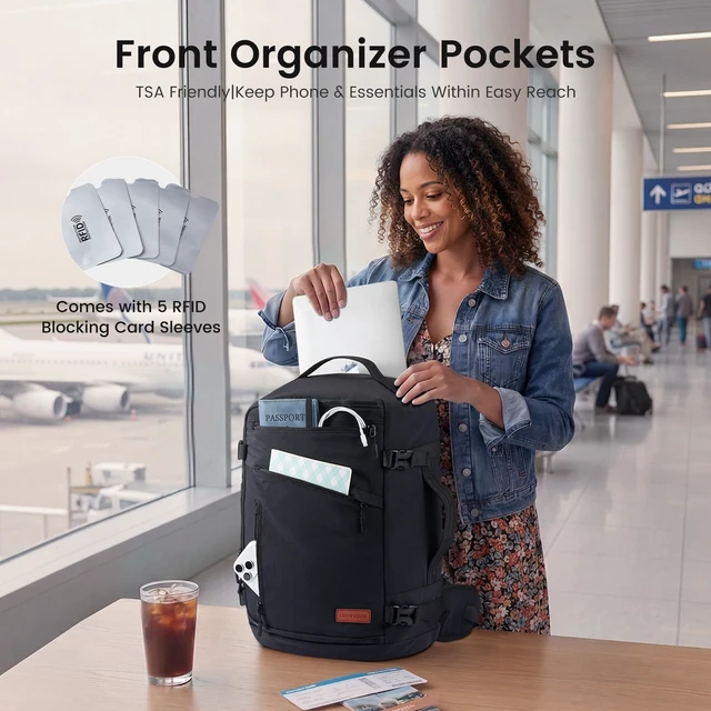 Alt view image 5 of 7 - Travel Backpack for Women Men,TSA Carry On Luggage with Vacuum Bag Airline Approved Personal Item Bag for travel essentials, Multi-Pocket Overnight Weekender Bag, Waterproof,17.3"Laptop
