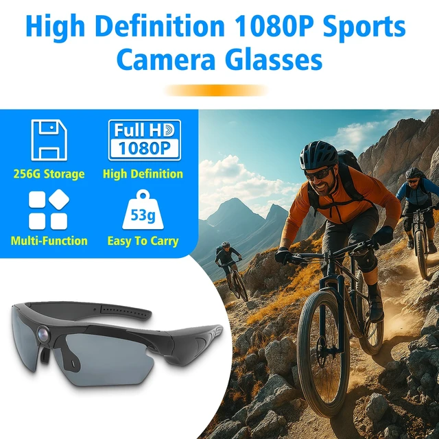 Alt view image 2 of 7 - Camera Sunglasses 1080p HD Video UV Protection Outdoor Cycling Smart sunglasses with camera, Action video camera, 1080p HD, UV protection, For men, Outdoor use, Cycling, Traveling, Driving