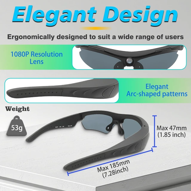 Alt view image 4 of 7 - Camera Sunglasses 1080p HD Video UV Protection Outdoor Cycling Smart sunglasses with camera, Action video camera, 1080p HD, UV protection, For men, Outdoor use, Cycling, Traveling, Driving