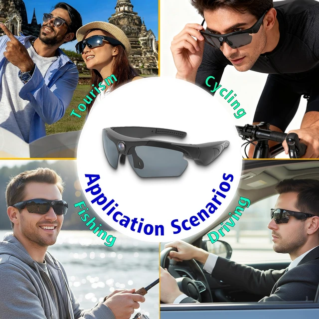 Alt view image 7 of 7 - Camera Sunglasses 1080p HD Video UV Protection Outdoor Cycling Smart sunglasses with camera, Action video camera, 1080p HD, UV protection, For men, Outdoor use, Cycling, Traveling, Driving