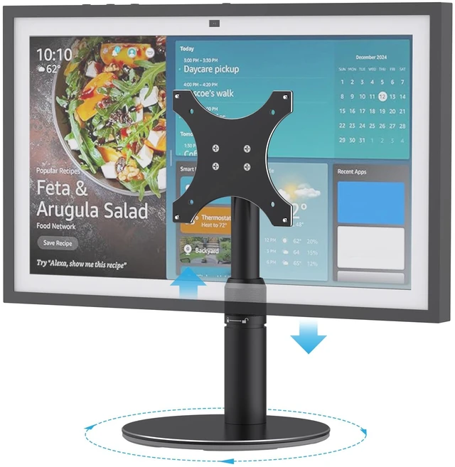 Main image of Riser Stand for Echo Show 21, Show 15 1st/2nd Gen, Swivel and Tilt Adjustable Height Stand with Non-slip Base, Sturdy Aluminum Table Holder for Kitchen, Easy Screw Assembly