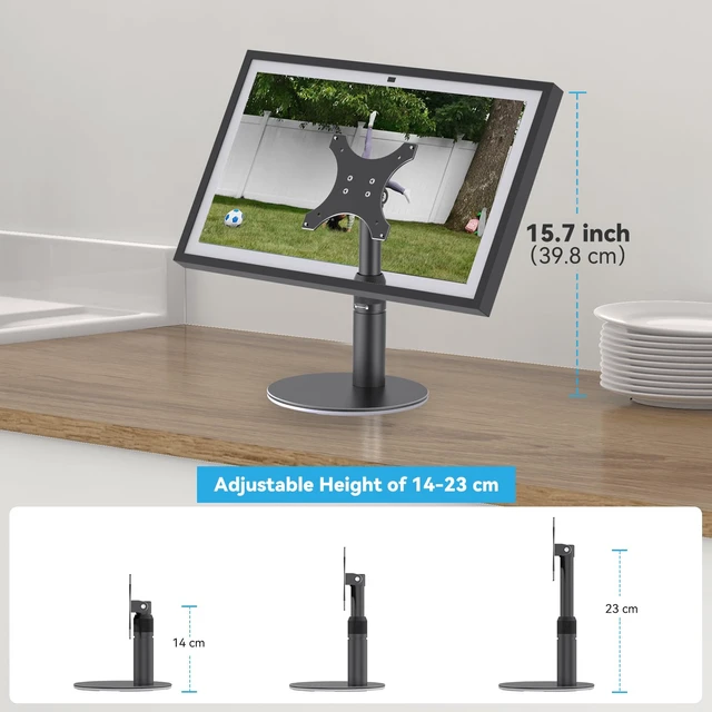 Alt view image 3 of 7 - Riser Stand for Echo Show 21, Show 15 1st/2nd Gen, Swivel and Tilt Adjustable Height Stand with Non-slip Base, Sturdy Aluminum Table Holder for Kitchen, Easy Screw Assembly