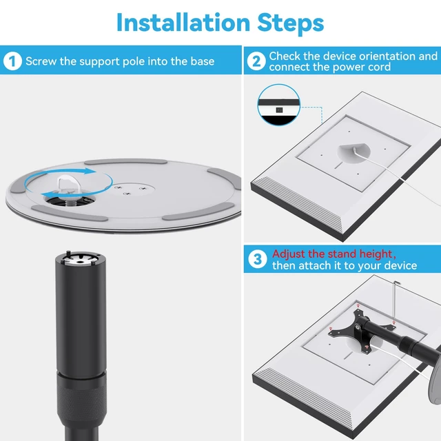 Alt view image 6 of 7 - Riser Stand for Echo Show 21, Show 15 1st/2nd Gen, Swivel and Tilt Adjustable Height Stand with Non-slip Base, Sturdy Aluminum Table Holder for Kitchen, Easy Screw Assembly
