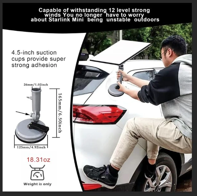 Alt view image 2 of 7 - Strong Suction Starlink Mini Mounts&Cover Case,2-in-1 Stable Hailproof Custom Outdoor Starlink Mini Suction Cup MountALL-METAL Adjust Angle Satellite Dish Kit for Car RV Road Trips Windproof