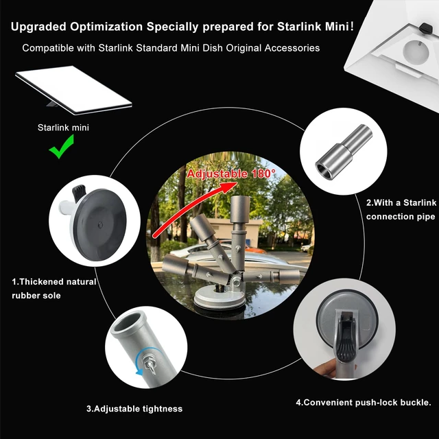 Alt view image 4 of 7 - Strong Suction Starlink Mini Mounts&Cover Case,2-in-1 Stable Hailproof Custom Outdoor Starlink Mini Suction Cup MountALL-METAL Adjust Angle Satellite Dish Kit for Car RV Road Trips Windproof