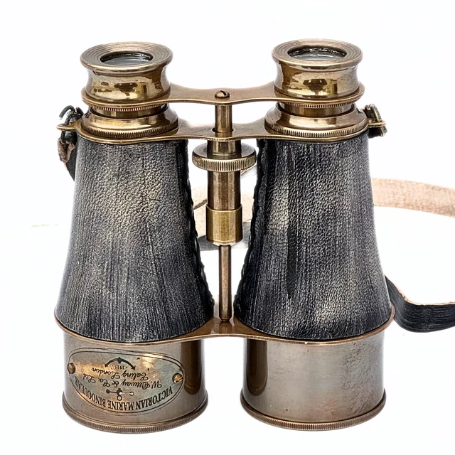 Main image of collectiblesBuy Antique Marine Victorian Binoculars Handmade Buffed Leather Cover Belt, 6 inches, Brass