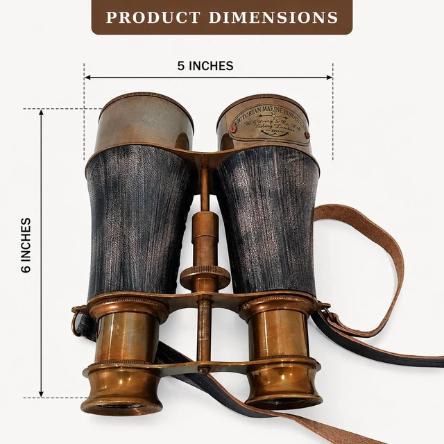 Alt view image 3 of 7 - collectiblesBuy Antique Marine Victorian Binoculars Handmade Buffed Leather Cover Belt, 6 inches, Brass
