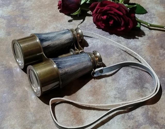 Alt view image 6 of 7 - collectiblesBuy Antique Marine Victorian Binoculars Handmade Buffed Leather Cover Belt, 6 inches, Brass