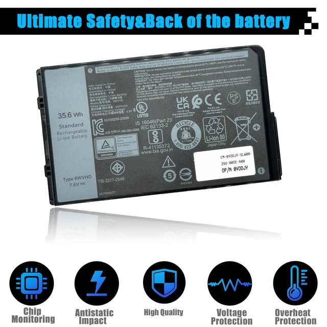 Alt view image 4 of 7 - 35.6Wh 6WVHD Laptop Battery Replacement for Dell Latitude 7230 Rugged Extreme Tablet T06H T06H001 Series Notebook FNW8F VDDJY 0VDDJY JM6CX 0JM6CX 451-BDDY 7.6V 4457mAh
