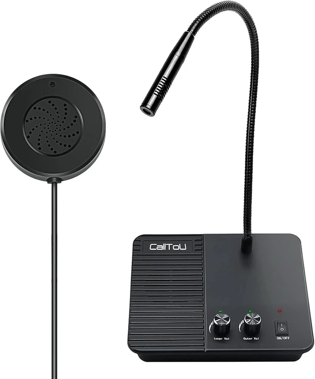 Main image of Window Intercom Speaker System Microphone for Business Counter Desk Mute Button;Flexible Gooseneck;Dual Way;Anti-Interference; Anti-howling;Inner and Outer Volume Knobs;REC jack