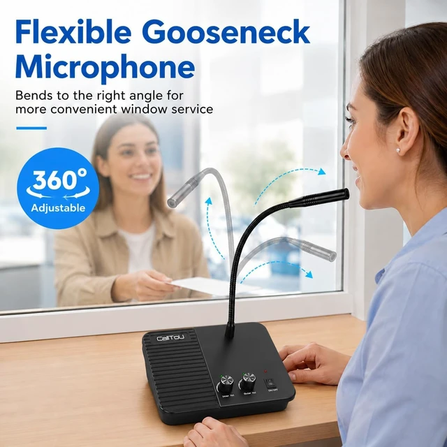 Alt view image 3 of 7 - Window Intercom Speaker System Microphone for Business Counter Desk Mute Button;Flexible Gooseneck;Dual Way;Anti-Interference; Anti-howling;Inner and Outer Volume Knobs;REC jack