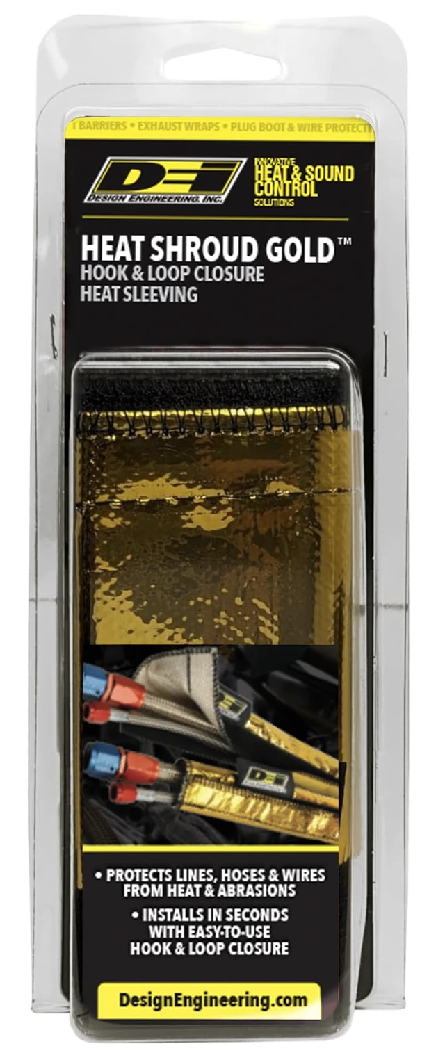 Alt view image 2 of 7 - Heat Shroud Gold 2 2-1/2" I.D. x 36" High-Temperature Line Sleeving Reflects Radiant Heat up to 800°F Hook & Loop Closure