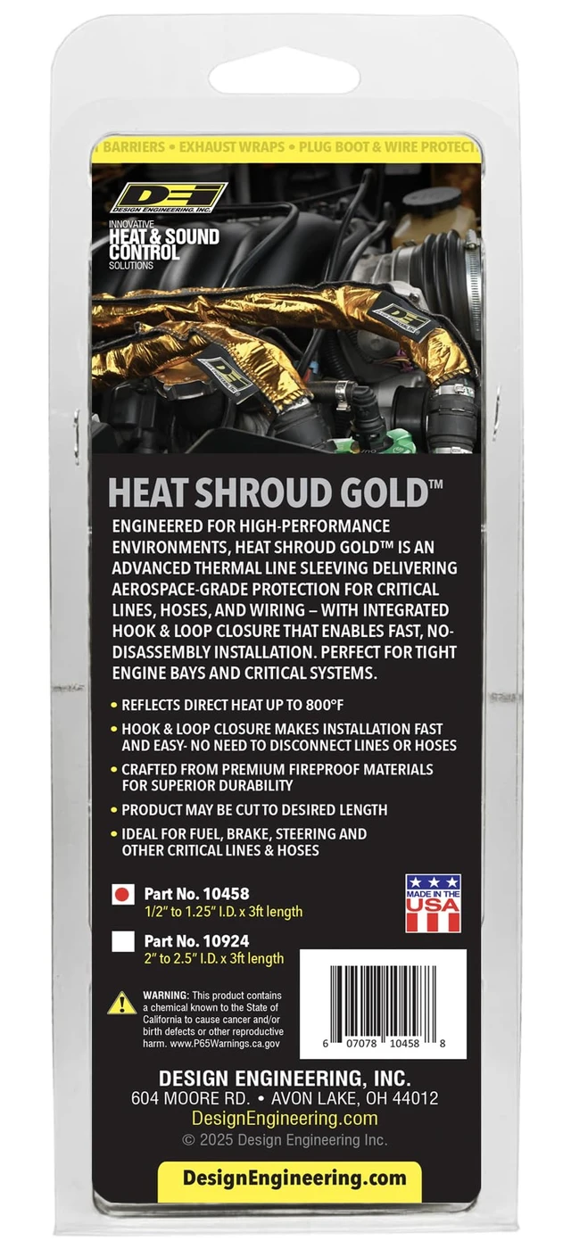 Alt view image 3 of 7 - Heat Shroud Gold 2 2-1/2" I.D. x 36" High-Temperature Line Sleeving Reflects Radiant Heat up to 800°F Hook & Loop Closure