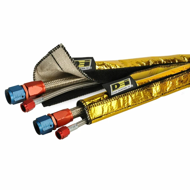 Alt view image 4 of 7 - Heat Shroud Gold 2 2-1/2" I.D. x 36" High-Temperature Line Sleeving Reflects Radiant Heat up to 800°F Hook & Loop Closure
