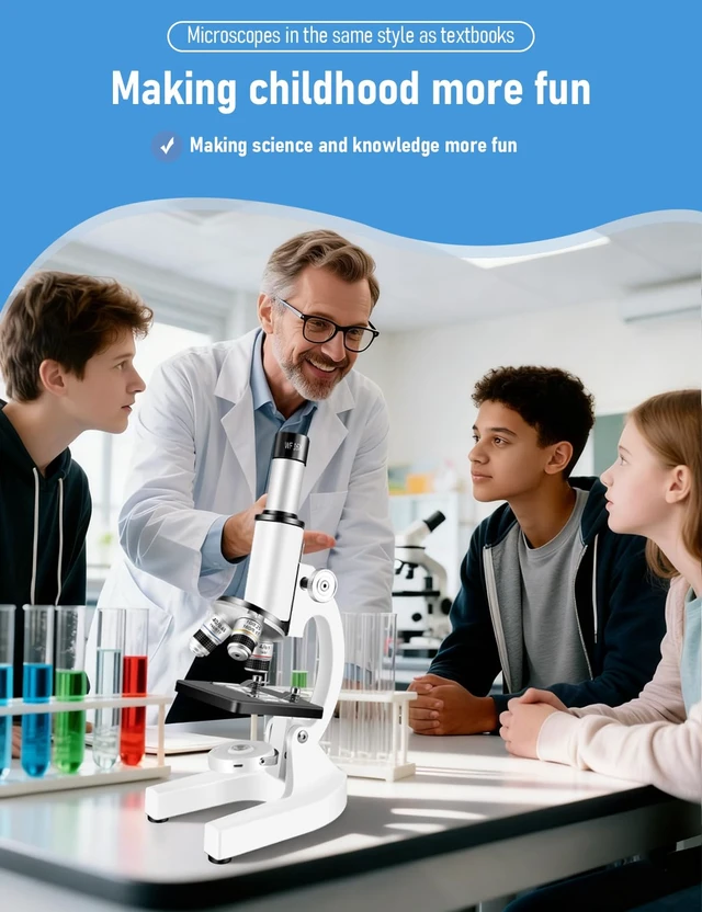Alt view image 6 of 7 - Compound Microscope for Adults & Kids - 40X-2000X High-Power Biological Microscope for Students, School Lab & Home Education, with Slides Set & Phone Adapter (White)