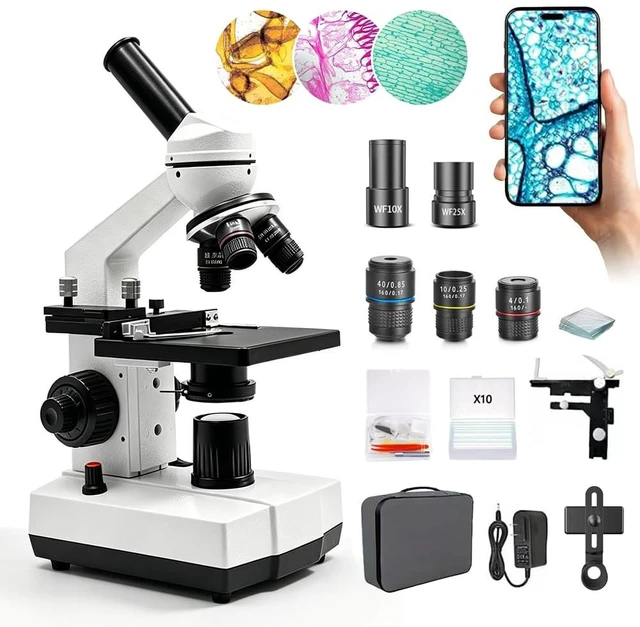 Alt view image 2 of 7 - Compound Microscope Profesional, 40x-1000x Microscope for Adults & Kids, with WF10x and WF25x Eyepieces, Spotlight, Cursor Caliper and Coaxial Bi-Focus, Compatible for Students Education, Lab, Gift
