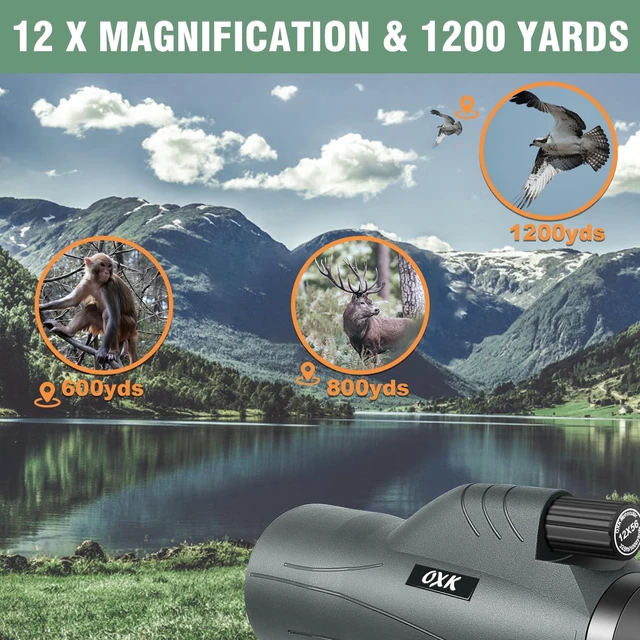 Alt view image 5 of 7 - 12x56 High Power Monocular Telescope with Smartphone Adapter Tripod Travel Bag, Larger Vision Monoculars for Adults with BAK4 Prism & FMC Lens, Suitable for Bird Watching Hunting Hiking Camping