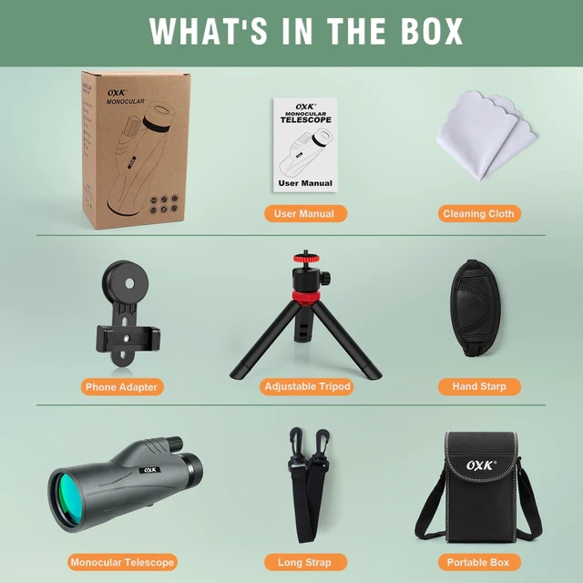 Alt view image 6 of 7 - 12x56 High Power Monocular Telescope with Smartphone Adapter Tripod Travel Bag, Larger Vision Monoculars for Adults with BAK4 Prism & FMC Lens, Suitable for Bird Watching Hunting Hiking Camping