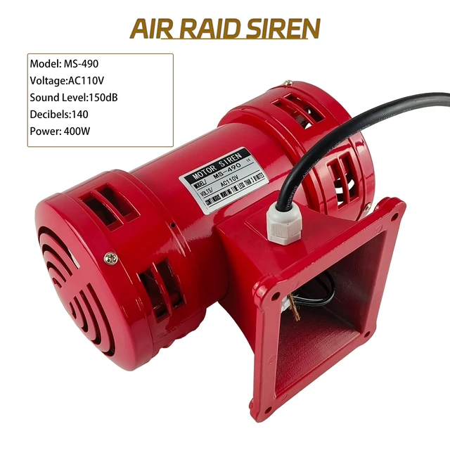 Alt view image 3 of 7 - 110V 150dB Industrial Motor Driven Siren Alarm for Home Outdoor 150dB super loud alarm, heavy duty metal construction, weather resistant,110V 60Hz industrial electric motor driven siren