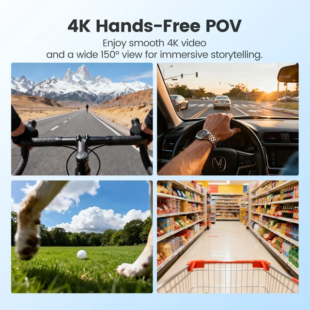 Alt view image 3 of 7 - 4K 30FPS Vlogging Camera, 64GB POV Camera with 33FT Waterproof, 20MP Tiny Actioncamera 6-axis Stabilization, 150° Hands-Free Sport Cam, Thumb Bodycam 4.5hr Battery Life, Mount Anywhere (64, GB)