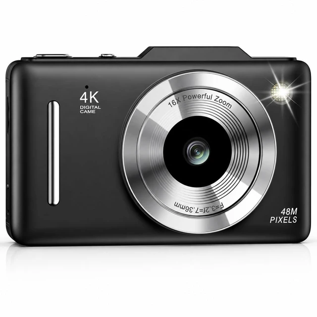 Main image of Digital Camera 4K for Kids-48MP Autofocus Vlogging Camera with 32GB Card, 16X Zoom, Anti-Shake, Compact Point and Shoot Camera for Teens Beginners, Birthday Gift Black