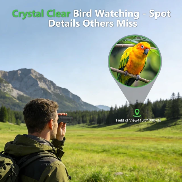 Alt view image 2 of 7 - 8x32 Monocular Telescope for Adults, High Power BAK4 Prism FMC Coating IPX7 Waterproof Compact Scope for Bird Watching Hunting Hiking Travel Gift with Carrying Case