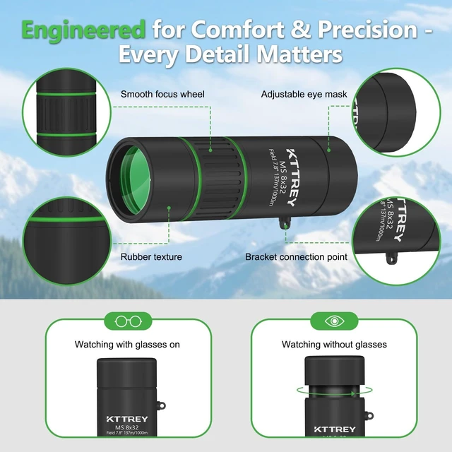 Alt view image 7 of 7 - 8x32 Monocular Telescope for Adults, High Power BAK4 Prism FMC Coating IPX7 Waterproof Compact Scope for Bird Watching Hunting Hiking Travel Gift with Carrying Case