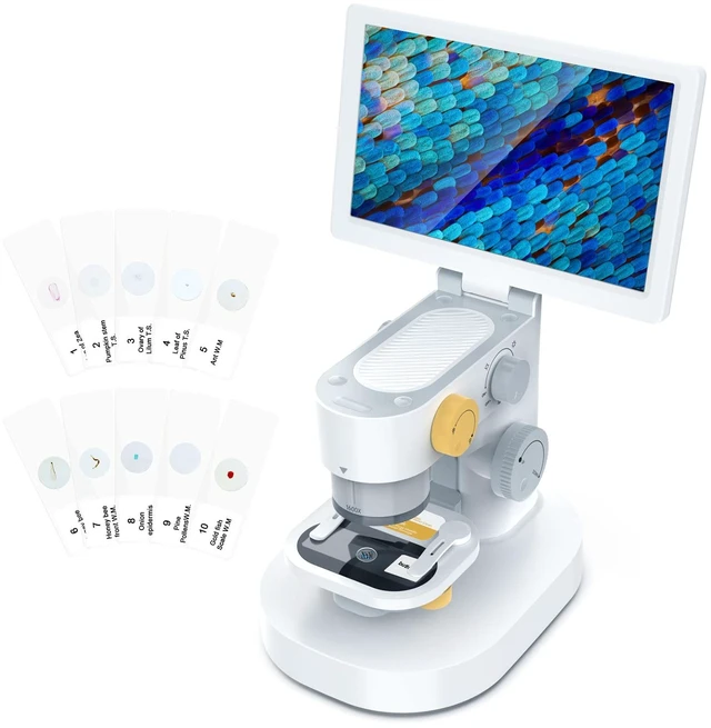 Main image of Biological 1600X Digital Microscope with 9" IPS Touchscreen Optical Objective Lenses, STEM Kids Microscope, Windows/Mac Compatible