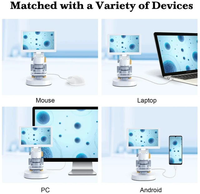 Alt view image 5 of 7 - Biological 1600X Digital Microscope with 9" IPS Touchscreen Optical Objective Lenses, STEM Kids Microscope, Windows/Mac Compatible