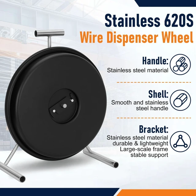 Alt view image 5 of 7 - Upgraded 620S Wire Dispenser Wheel,Stainless Steel Stand for 250ft Cable Fits 14/2 to 10/2, Rust-Proof Heavy-Duty Handle,Tangle-Free Portable Spool Kit for Electricians & Contractors,Black
